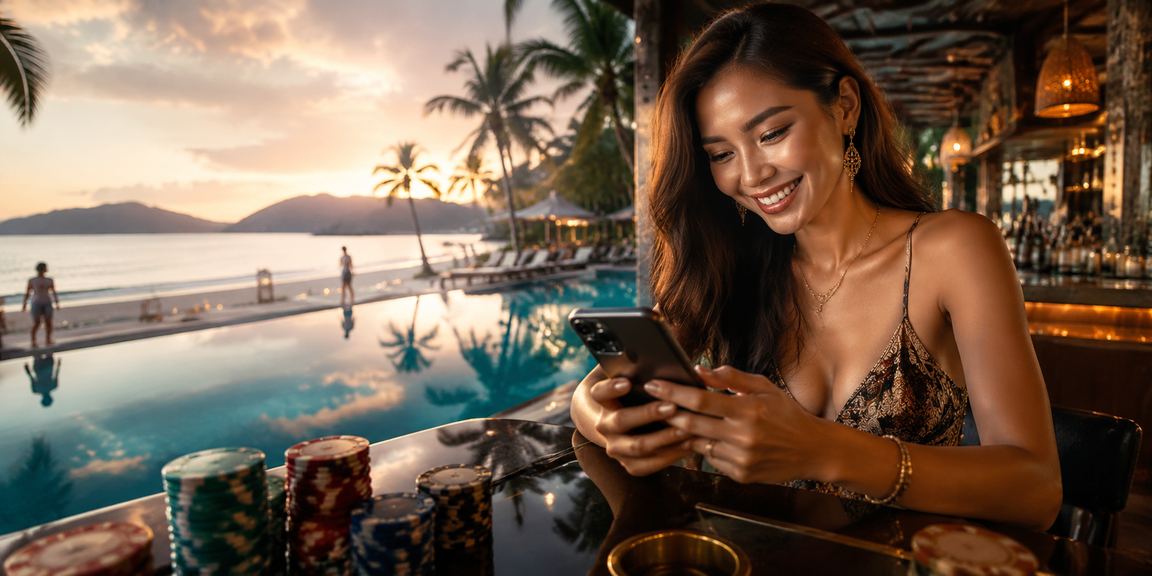 Pengguna di Langkawi mengakses pertaruhan sukan melalui telefon mudah alih di tepi pantai
